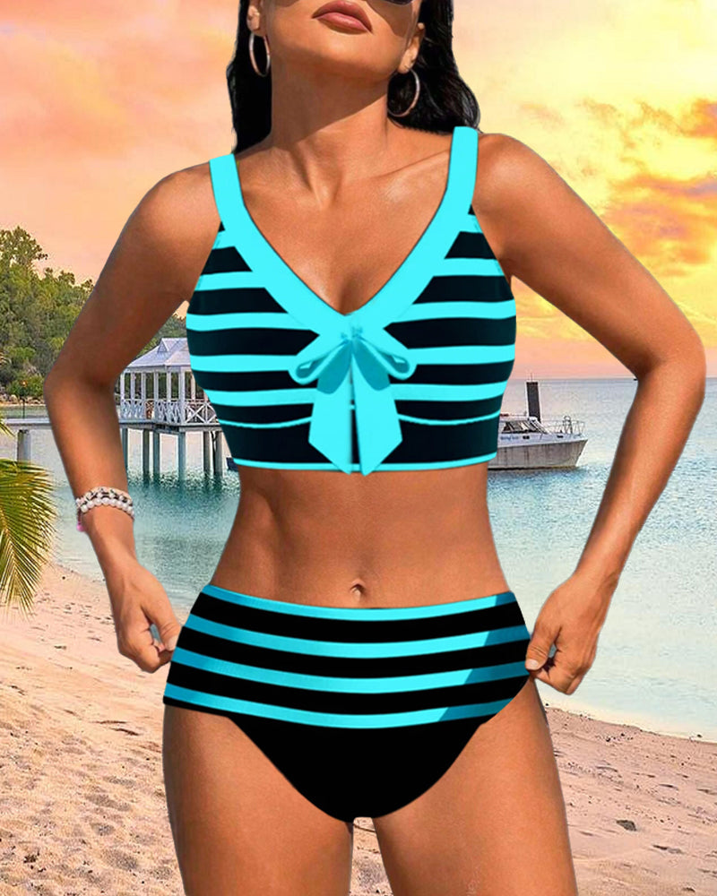 Laluna® | Bikini Listrado de Cintura Alta