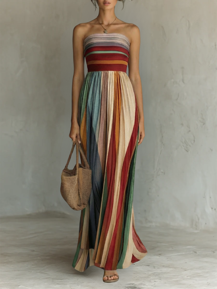 Vestido Comprido Colorido sem Mangas