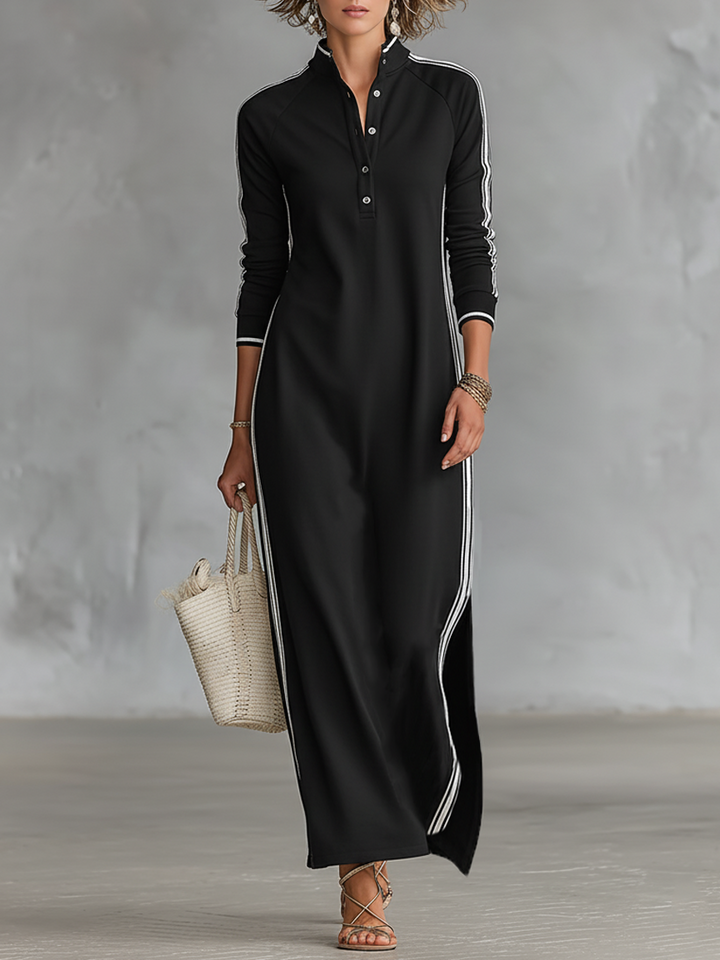Vestido Maxi de Jersey com Gola de Botões