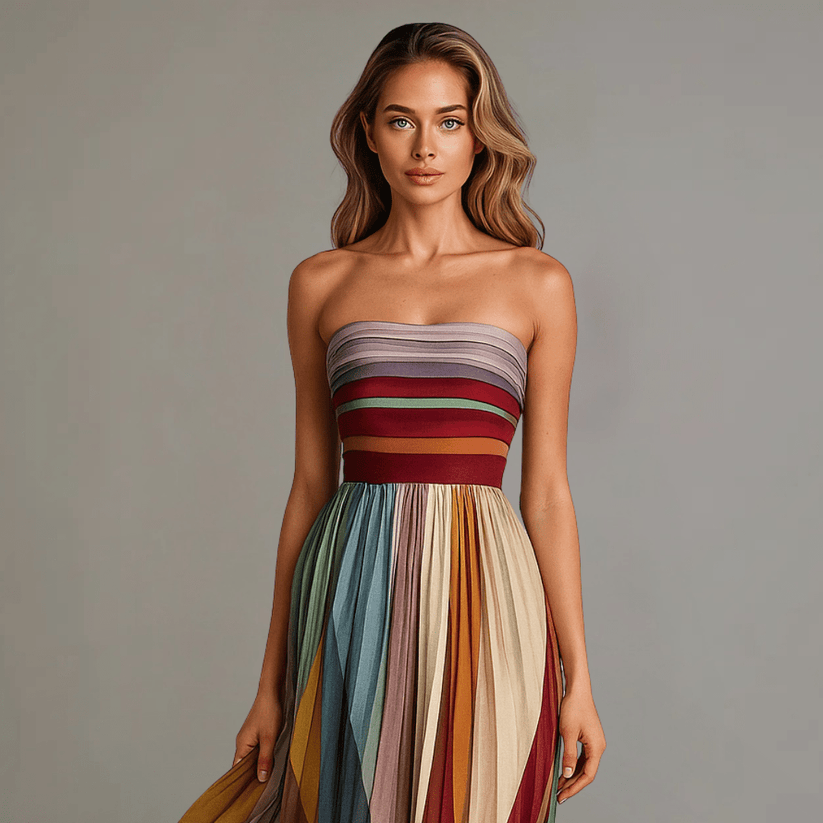 Vestido Comprido Colorido sem Mangas